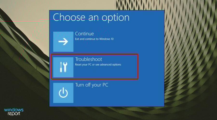 Экран устранения неполадок