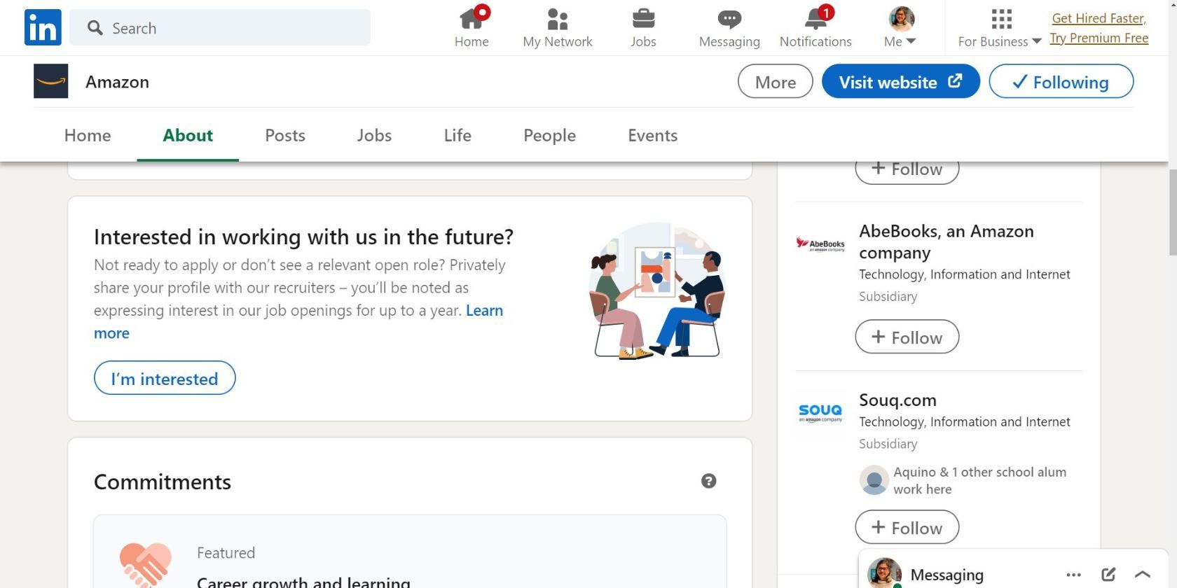Кнопка Им заинтересованы на странице компании