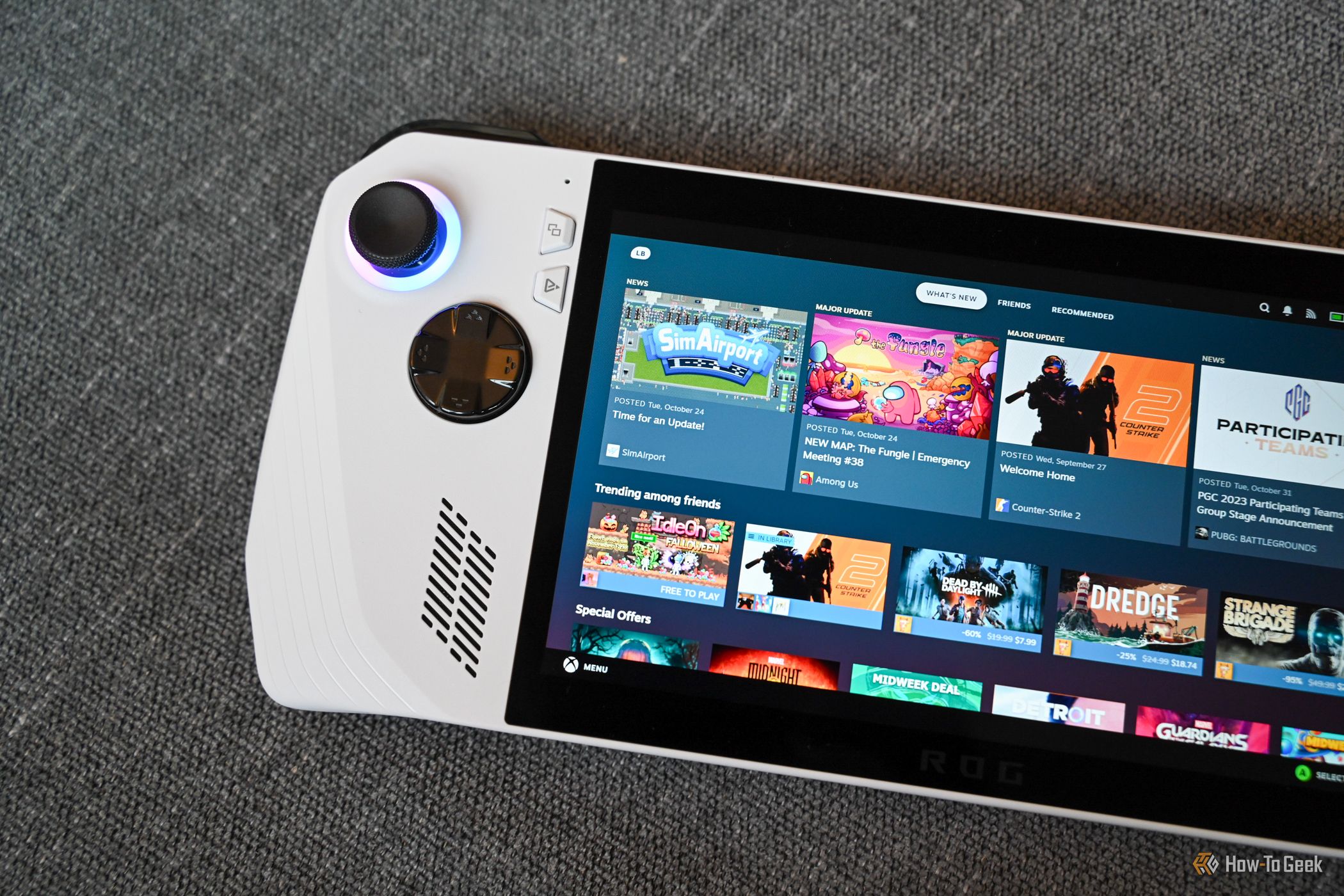 Окно Steam на портативной консоли ASUS ROG Ally.