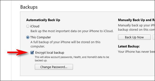 В iTunes установите флажок «Зашифровать локальную резервную копию».