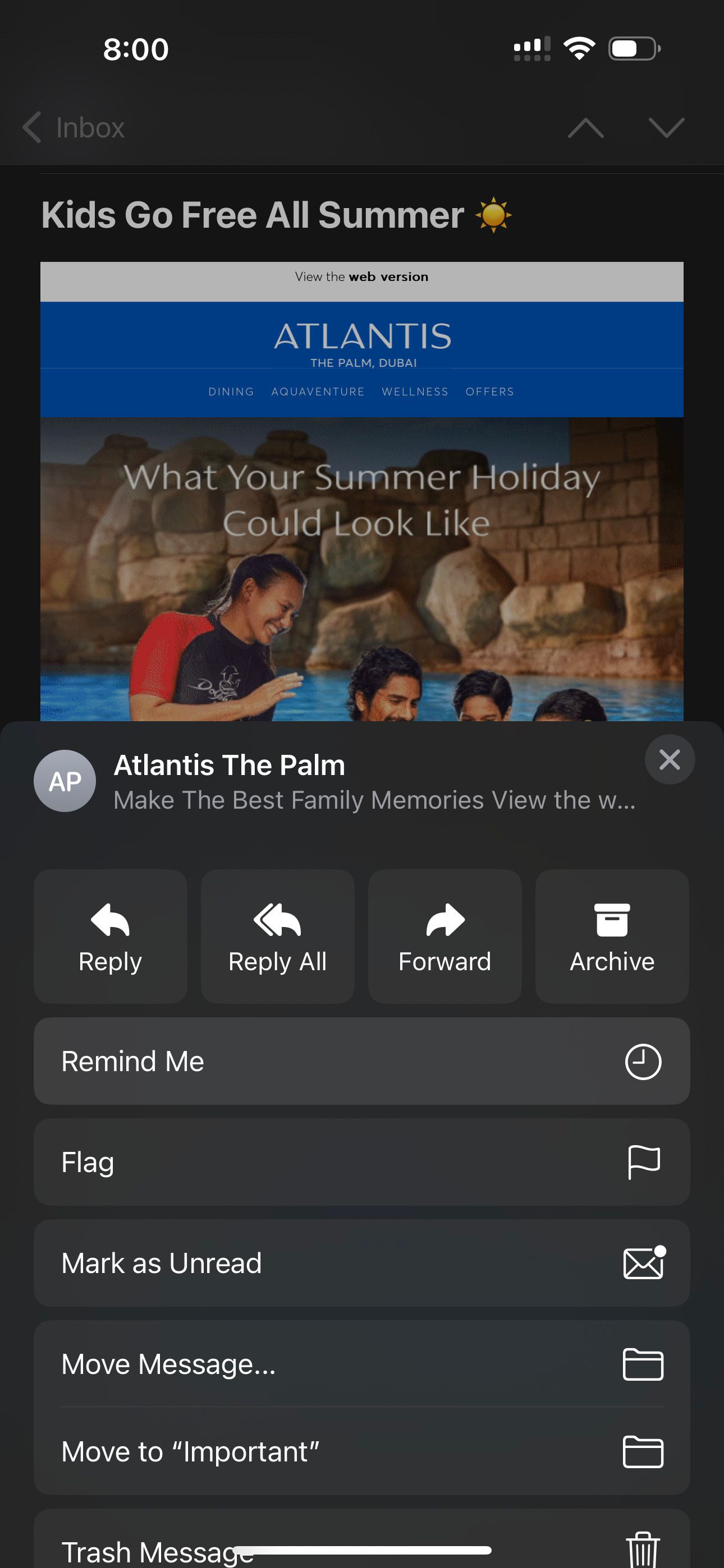Accessing the Remind Me feature in Apple Mail for iOS