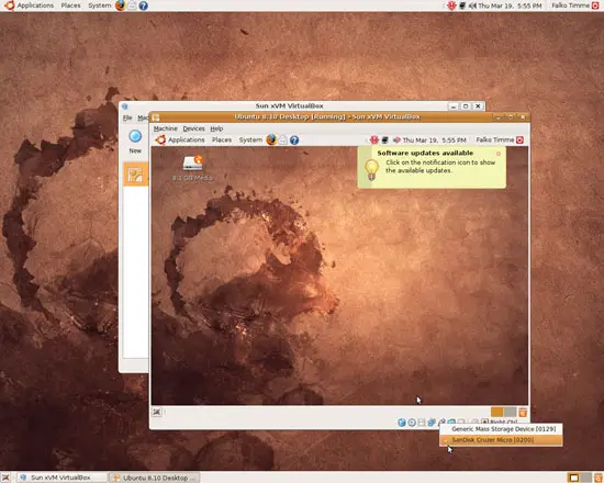 Панель VirtualBox для возвращения USB на хост после корректного отмонтирования
