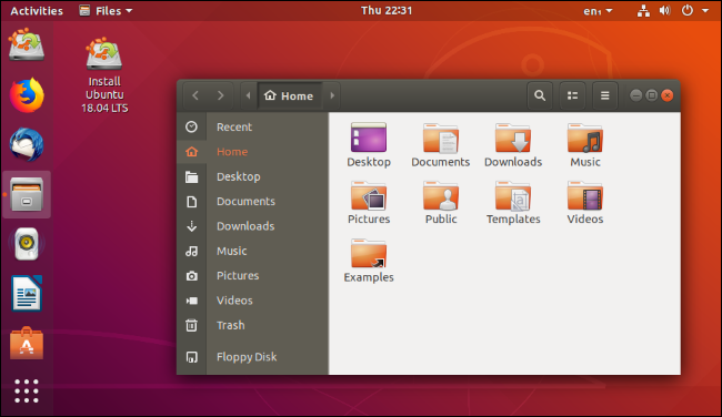 Файловый менеджер Nautilus на рабочем столе Ubuntu