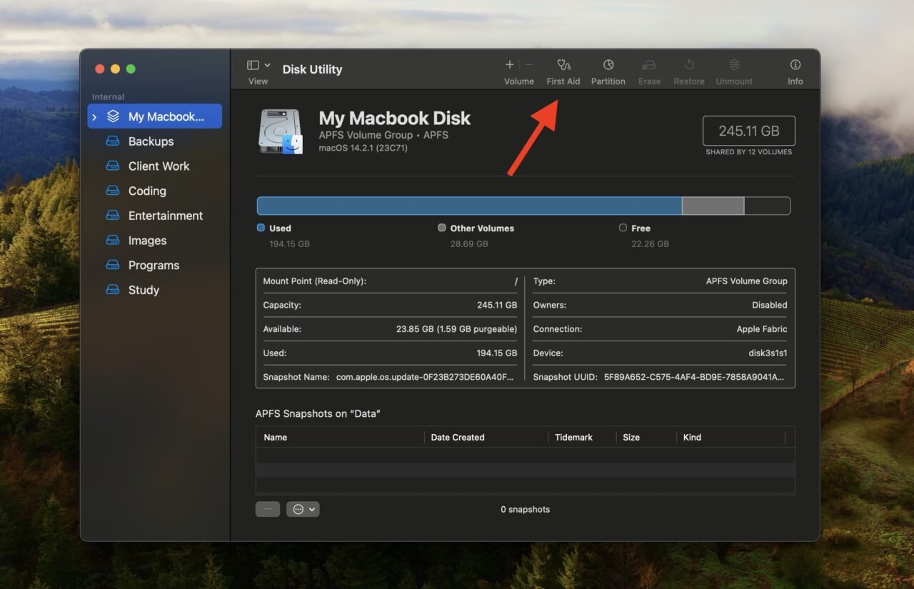 Disk Utility — First Aid в режиме восстановления macOS