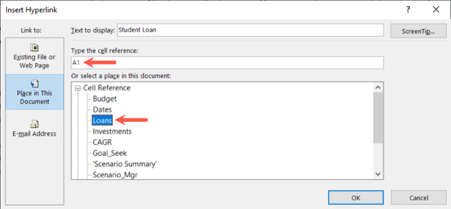 Выбранный лист с ячейкой по умолчанию A1