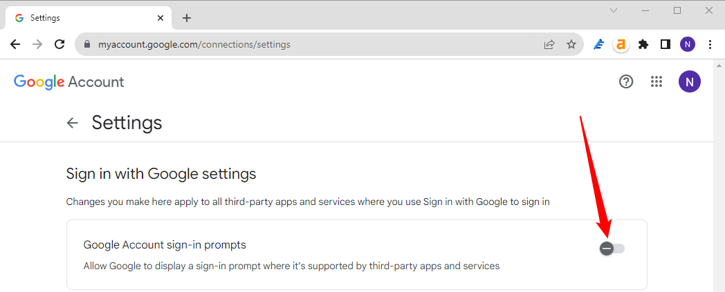 Выключите переключатель «Подсказки входа аккаунта Google».