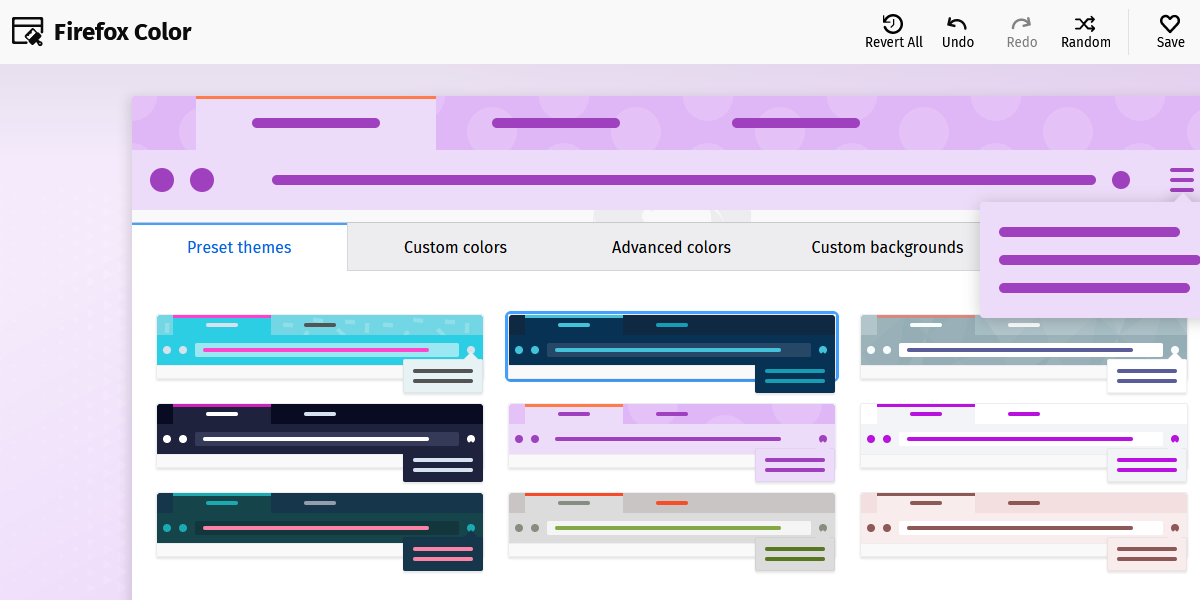 Расширение Firefox Color — интерфейс настройки цвета
