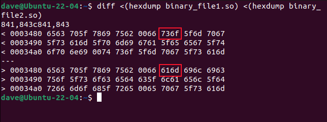 Использование diff и hexdump для получения различий
