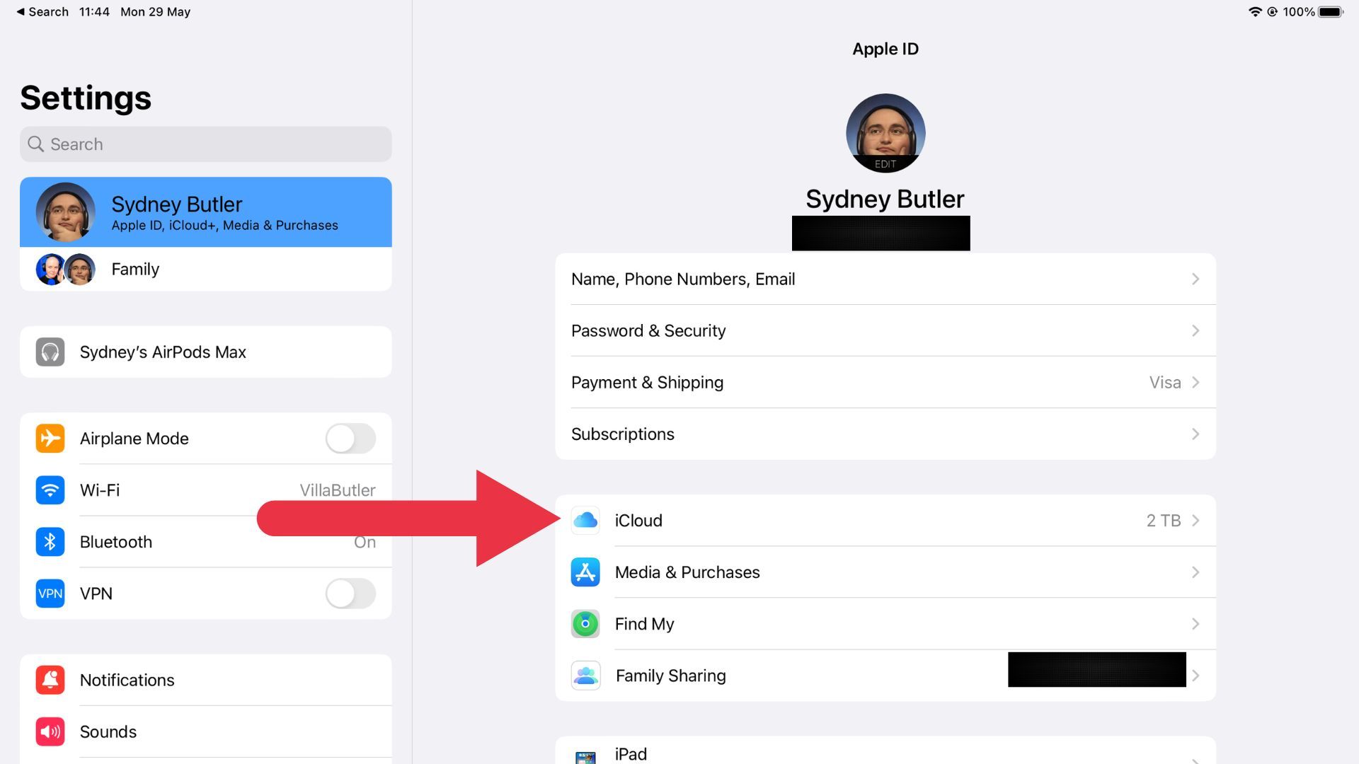 Экран iCloud в настройках