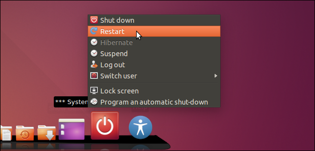Выбор Restart в всплывающем меню