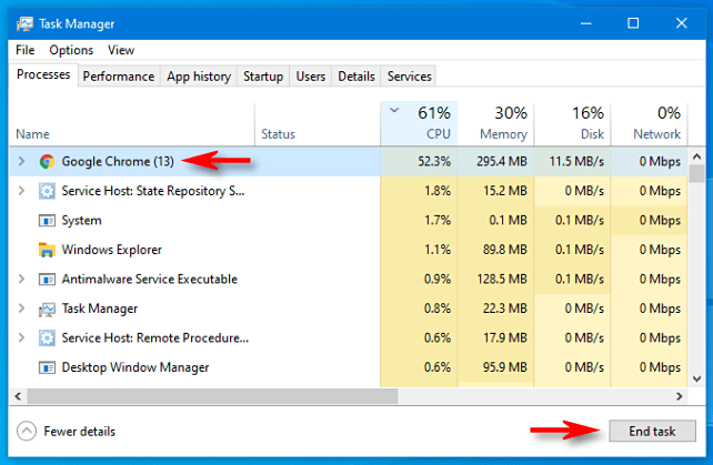 Task-Manager mit laufenden Prozessen