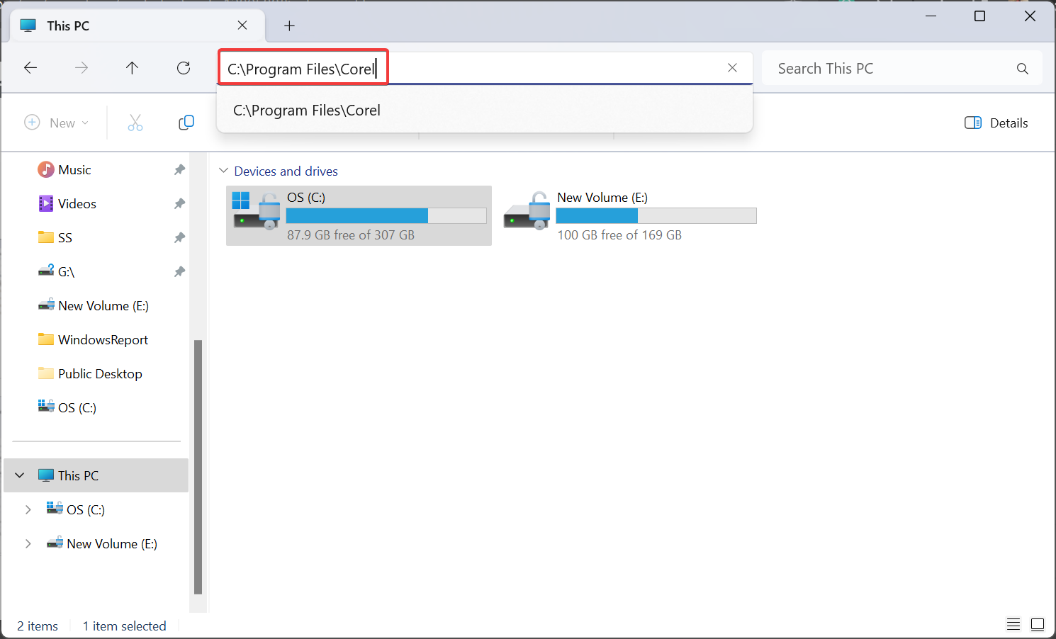 Проводник — путь C:Program FilesCorel
