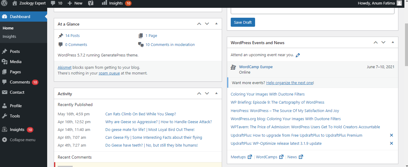 Админ-панель WordPress: список постов и страниц