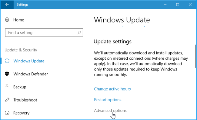Дополнительные параметры Центра обновления Windows