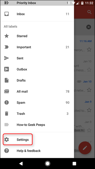 Скриншот: выбор Priority Inbox на Android