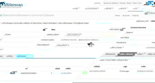 Страница токена на Etherscan с перечнем транзакций и адресов