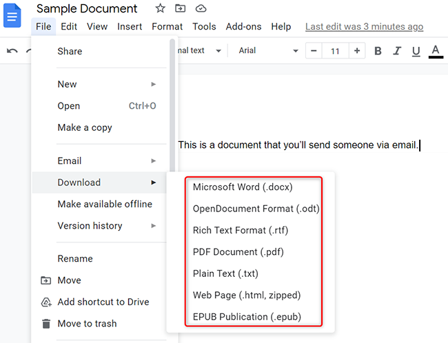 Выберите Файл > Скачать в меню Google Docs.