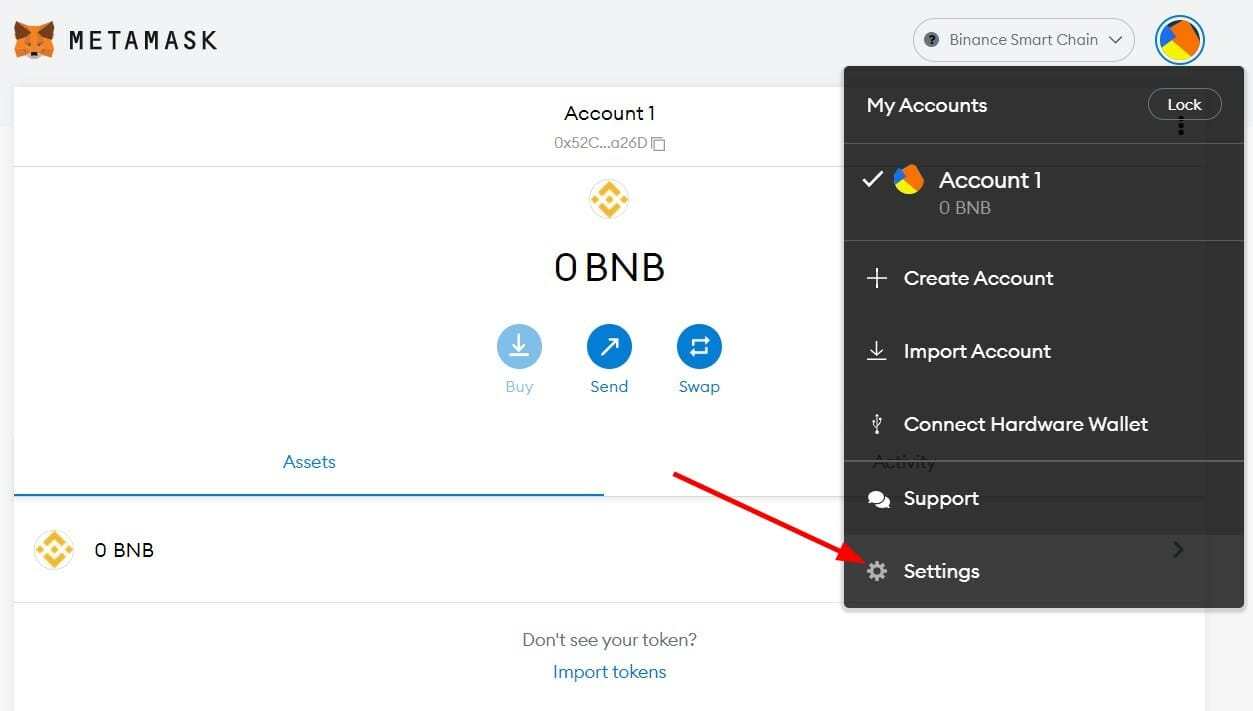 Настройки MetaMask