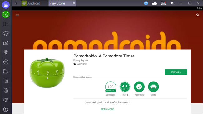 Установка приложения Pomodroido из Play Store