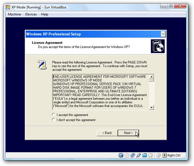 Принятие лицензии Windows XP