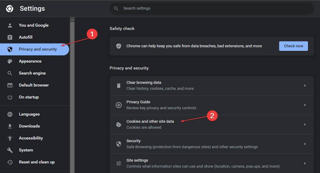 Пункт «Конфиденциальность и безопасность» в настройках браузера