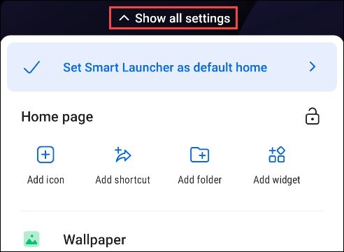 Панель «Показать все настройки»