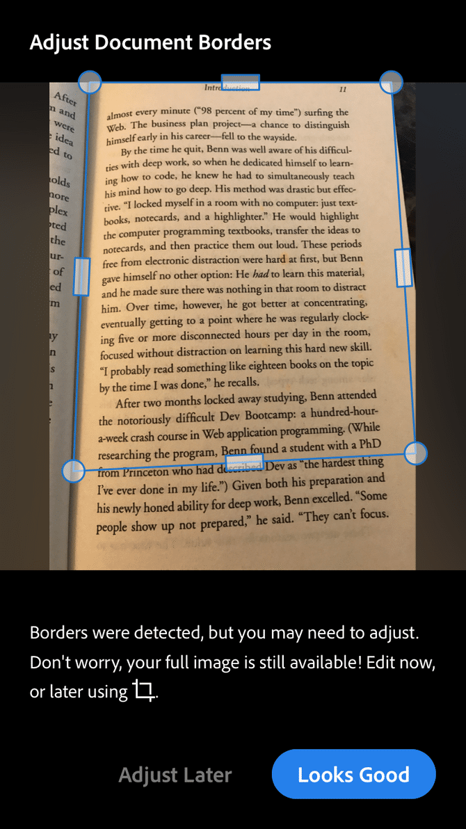 Adobe Scan: интерфейс конвертации в PDF