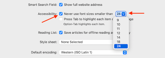 Включите опцию Никогда не использовать шрифты меньшего размера