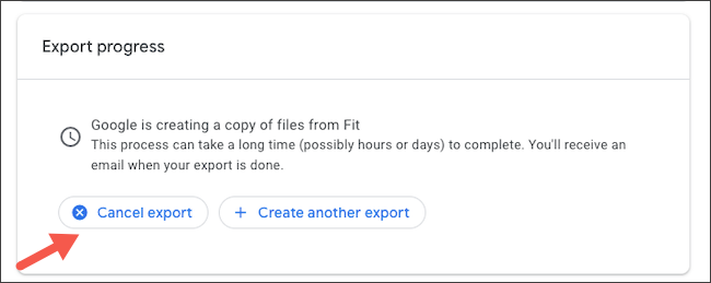 Кнопка отмены экспорта Google Fit