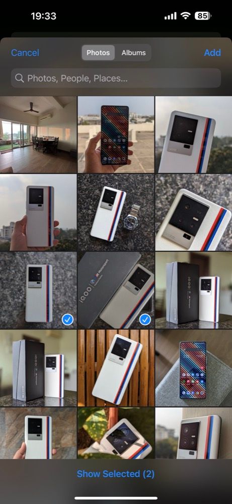 Выбор элементов для добавления в общий альбом