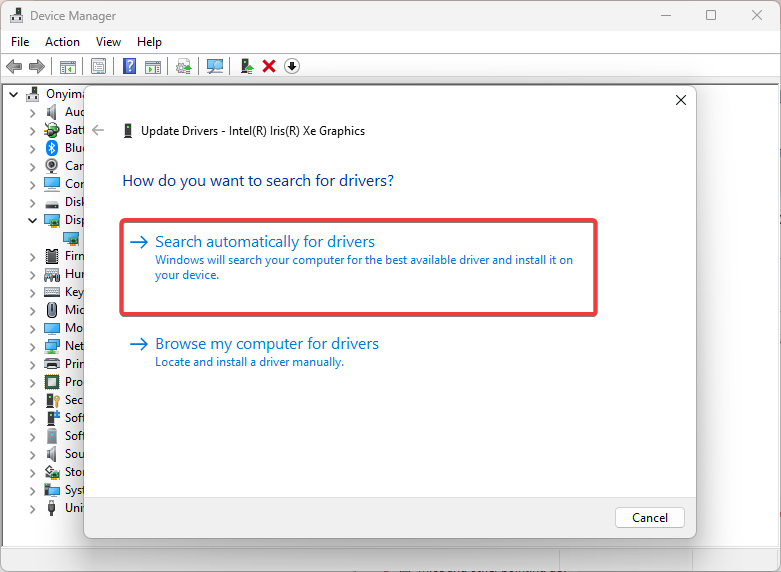 Параметр: поиск драйверов автоматически
