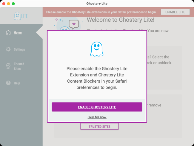 Окно приложения расширения после установки