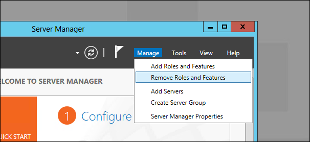 Меню Remove Roles and Features в Server Manager
