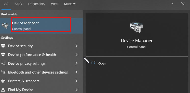Запуск Диспетчера устройств через поиск Windows