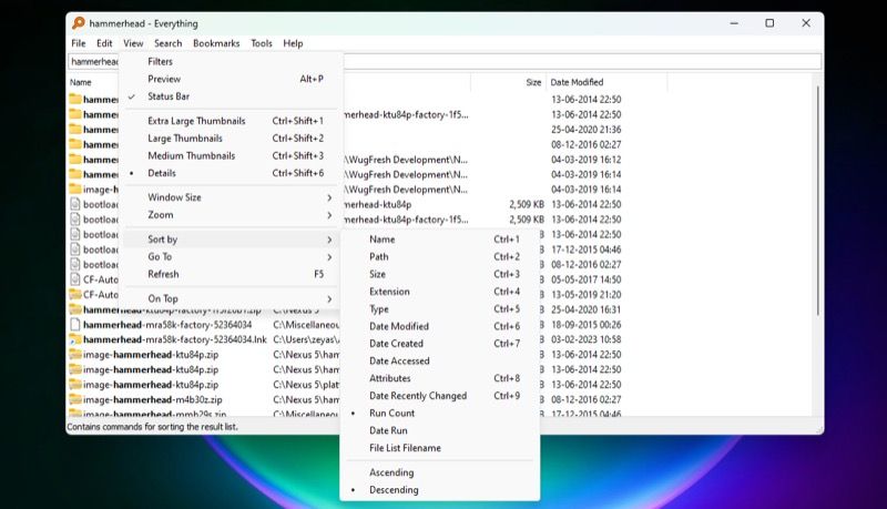 Параметры сортировки Everything