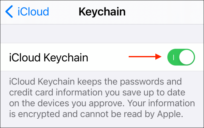 Нажмите, чтобы отключить iCloud Keychain