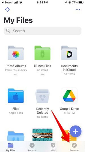 Встроенный браузер в Documents by Readdle