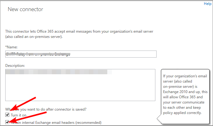 Настройка имени и описания коннектора