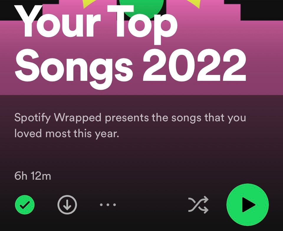 Плейлист Your Top Songs 2022 в приложении Spotify