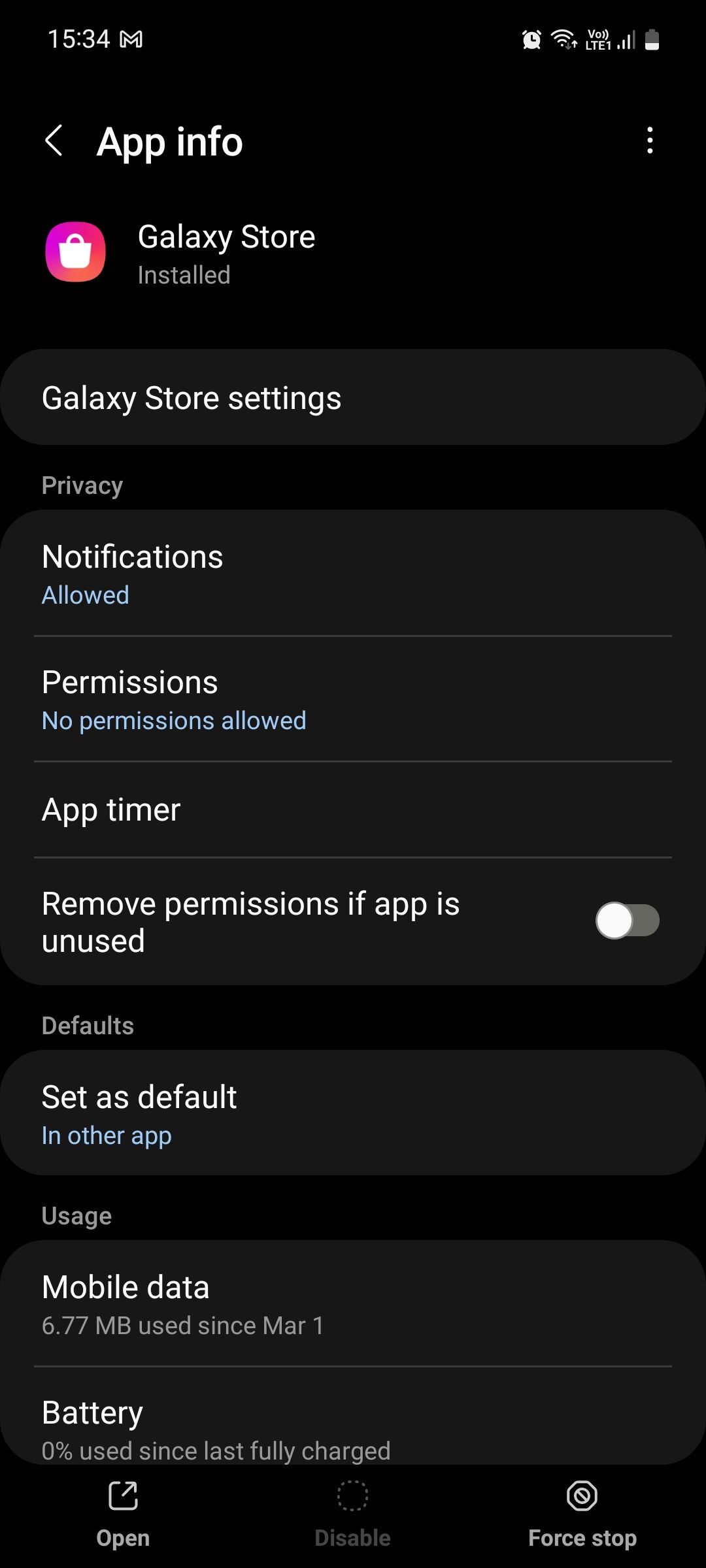 Samsung Galaxy Store app info page