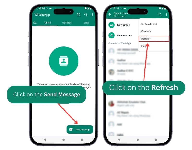 Обновление списка контактов WhatsApp на Android