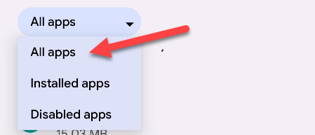 Опция «Показать все приложения» в настройках Android.