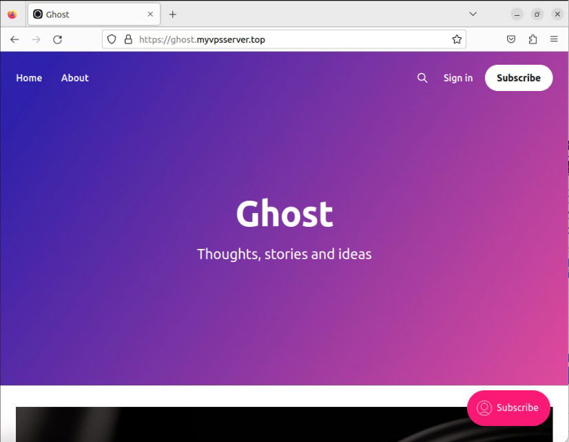Рабочий экземпляр Ghost с включённым HTTPS.