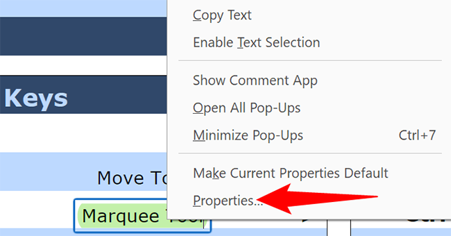 Щёлкните правой кнопкой по подсвеченному тексту и выберите «Свойства».