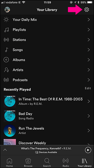 Вкладка «Ваша библиотека» в мобильном приложении Spotify