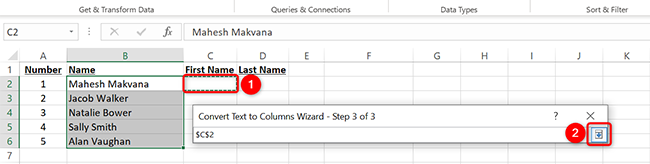 Click the C2 cell and then click the down-arrow icon.