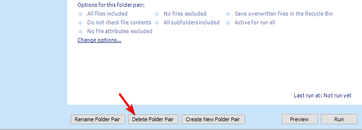 удаление пары папок в SyncToy