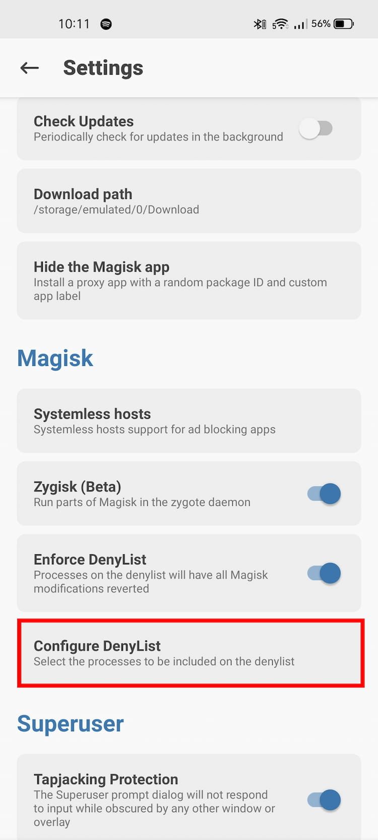 Настроить DenyList в Magisk