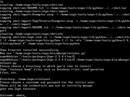 Создание zinstance с вводом учётных данных администратора