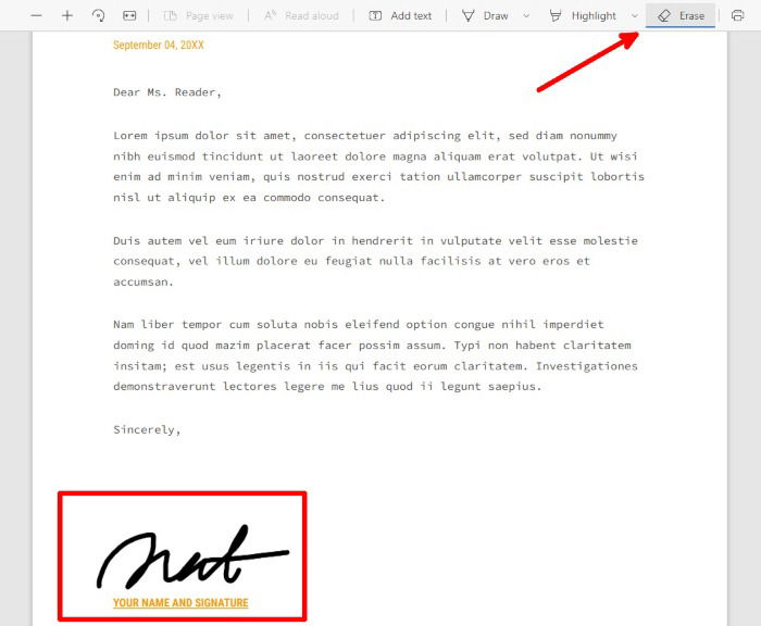 Индикатор стирания: как убрать нарисованную подпись в PDF